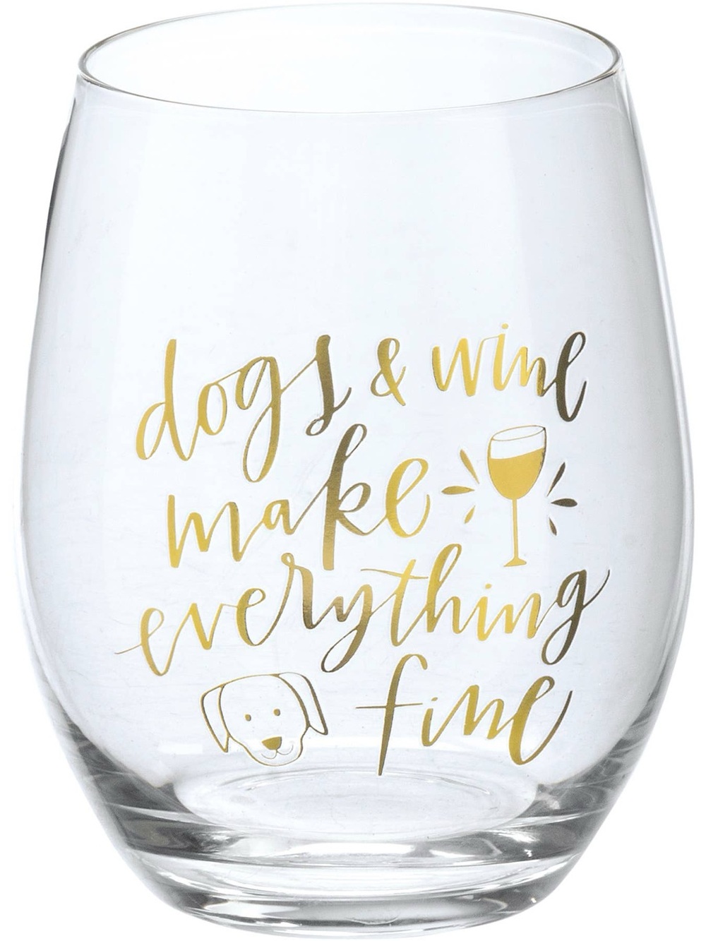 Primitives by Kathy Dogs & Wine Make Everything Fine Stemless Wine Glass NIB